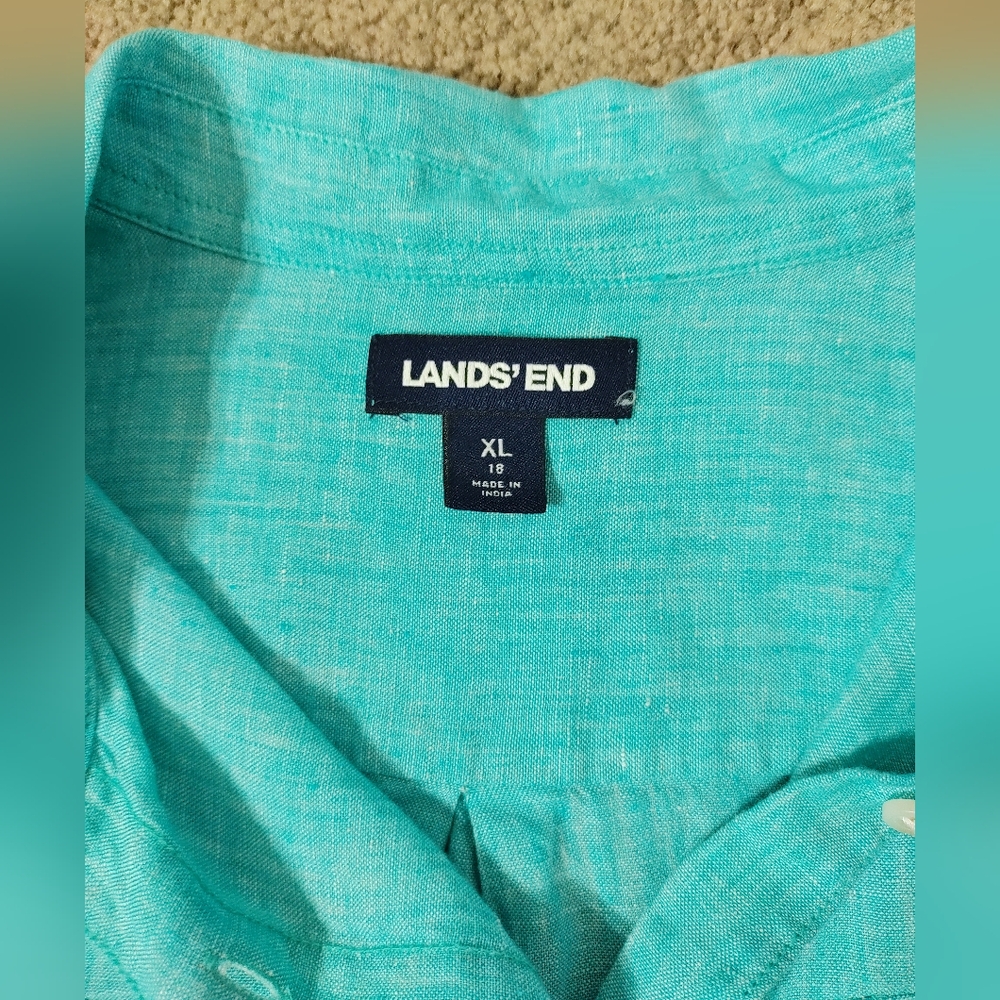 LAND'S END Teal Linen Button Down Shirt - Picture 2 of 6